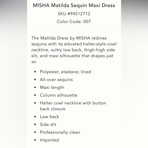 🎉SUPER RARE🎉 Anthropologie NWT MISHA Matilda Sequin Maxi Dress size L. - Picture 9 of 12